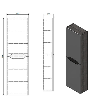 WAVE Hochschrank 40x140x20cm, weiß/Silbereiche