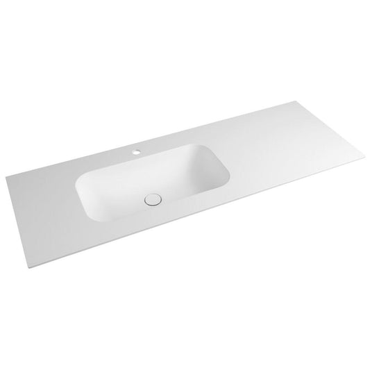 ARUBA Waschtisch links, 130x51,5 cm, mit Ablaufgarnitur, Rockstone weiß matt