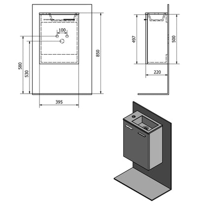 ZOJA Unterschrank mit Keramik Waschtisch 40x22 cm, weiß