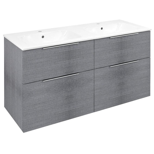 CIRASA Waschtischunterschrank mit Doppelwaschtisch 121x66x46cm, Silbereiche