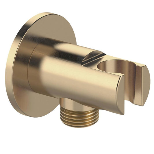 Brausehalter rund, fest, mit Auslauf, Gold matt