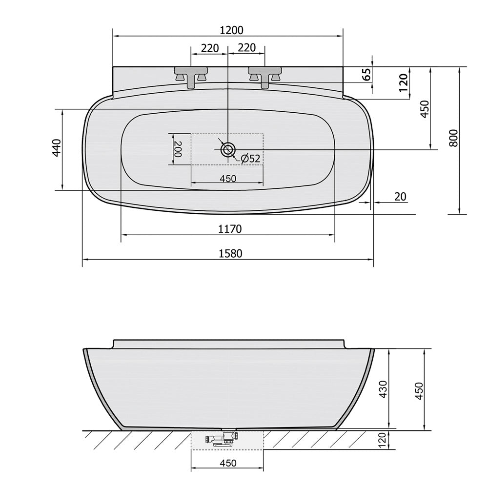 NIGRA Freistehende Gussmarmor-Badewanne 158x80x45cm, schwarz/weiß