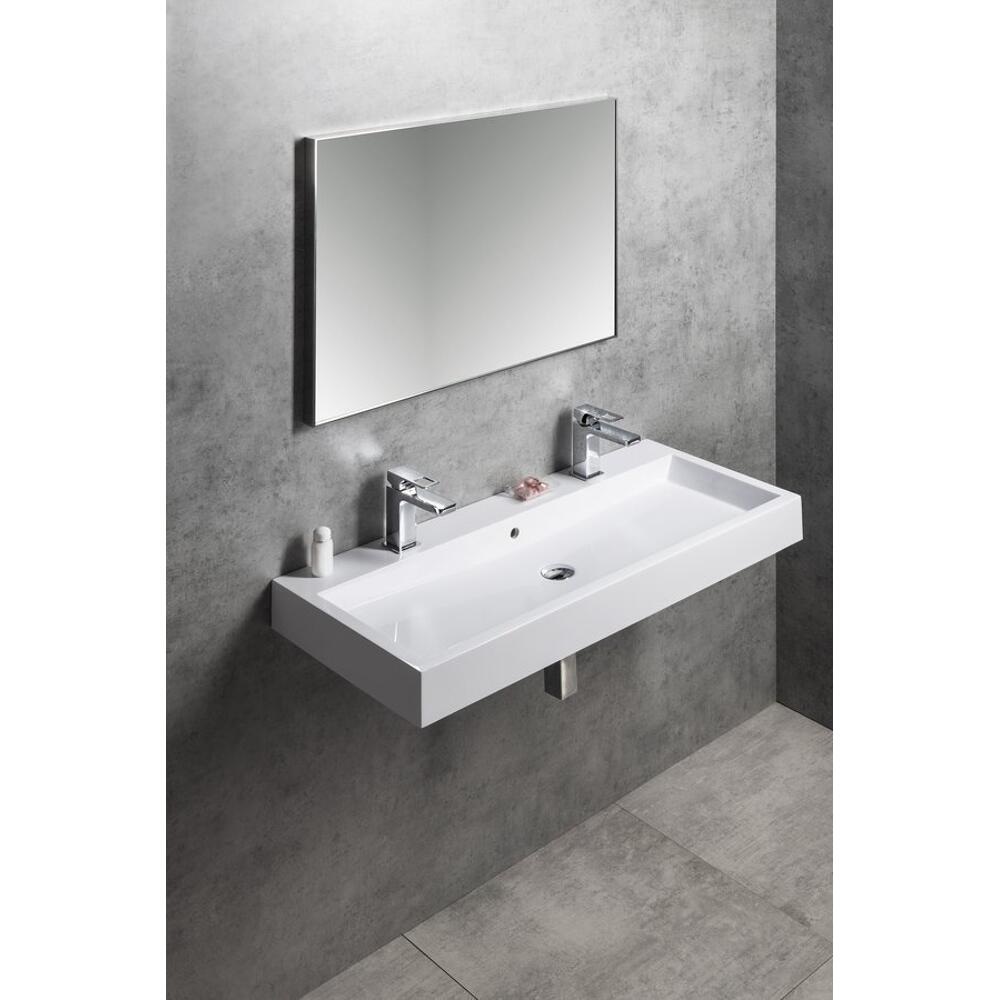 ORINOKO Waschtisch, Marmor, 100x42 cm, 2 Armaturlöcher,  Weiß