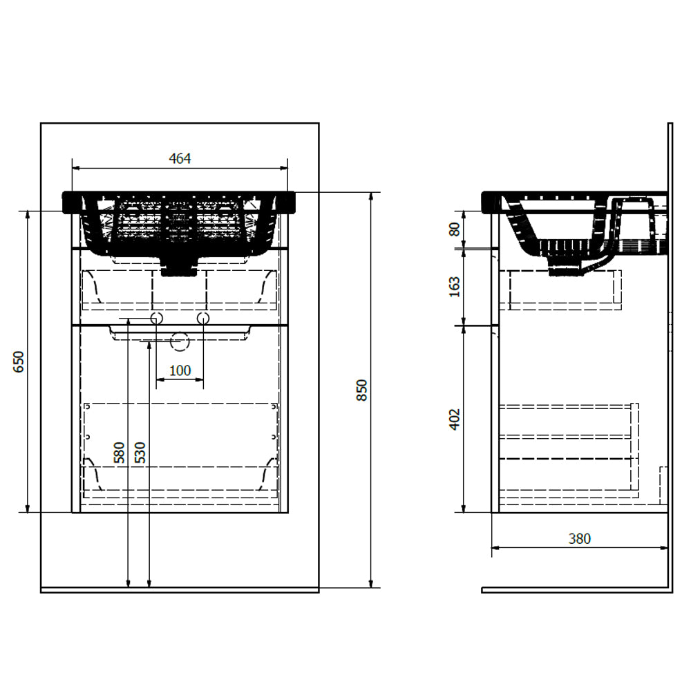 ELLA Unterschrank 46,5x65x38,5cm, 2x Schublade, weiß