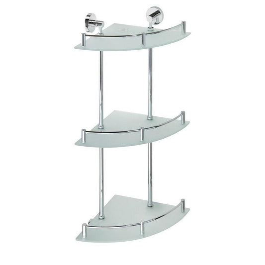 X-ROUND E Eck-Glasablage 3-Fach mit Reling 270x660x270mm, Chrom