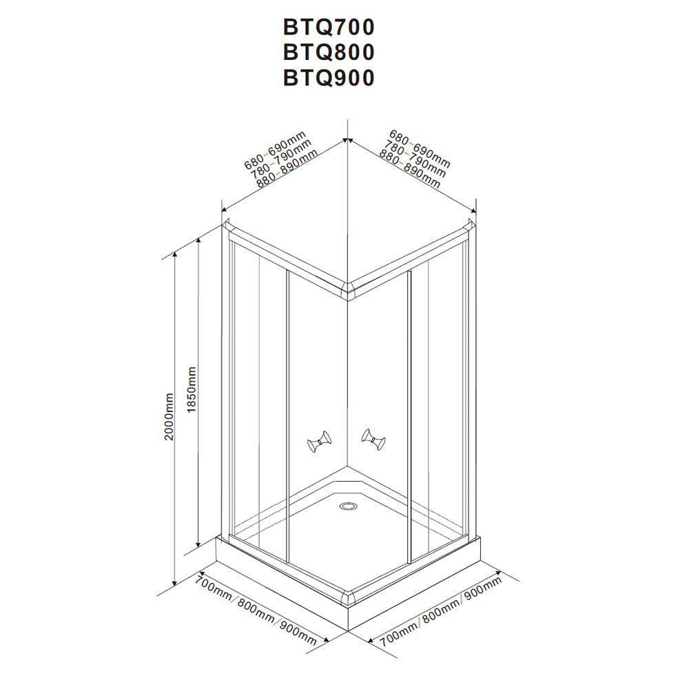 ALAIN Duschabtrennung Quadrat, 800x800mm, Glas BRICK