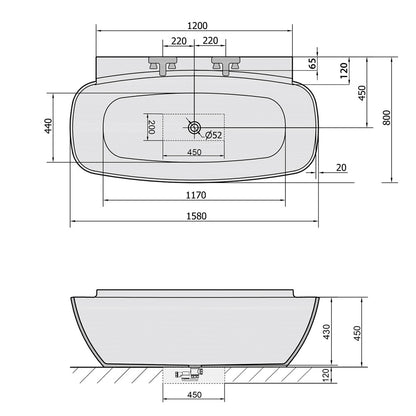 NIGRA Freistehende Gussmarmor-Badewanne 158x80x45cm, weiß