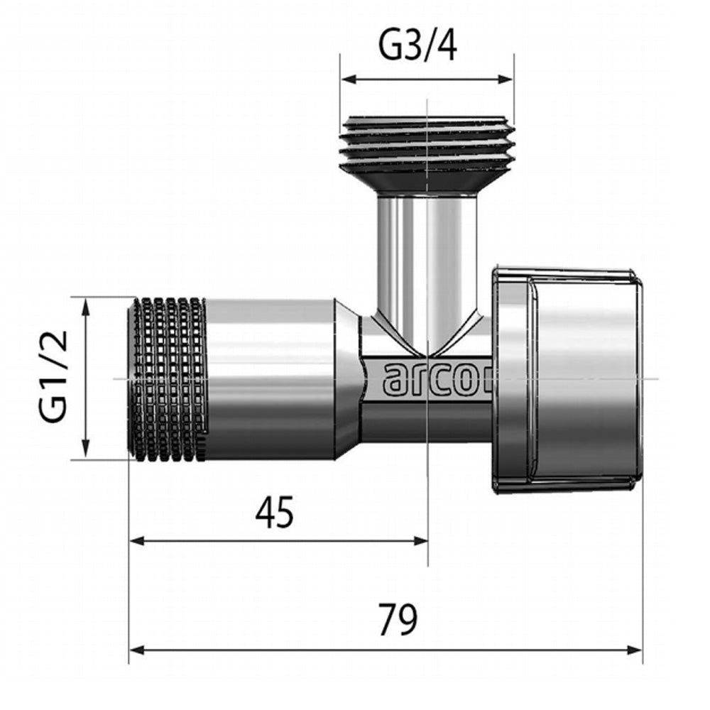 Waschmaschinenventil L-85 1/2"x3/4", anticalc, chrom