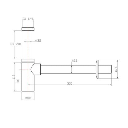 Waschtisch-Siphon 5/4", Durchmesser 32mm, rund, Chrom
