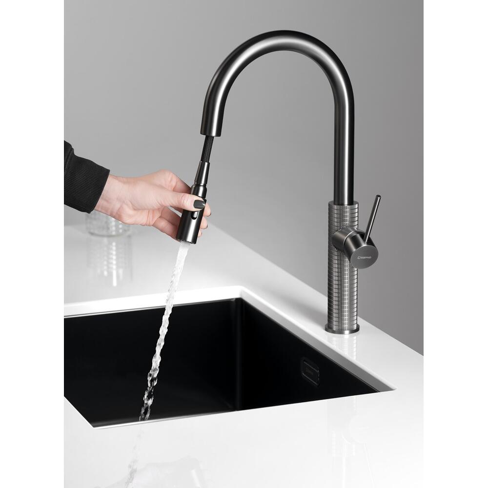 FLAWO Küchenarmatur mit ausziehbarer Spülbrause, gun metal