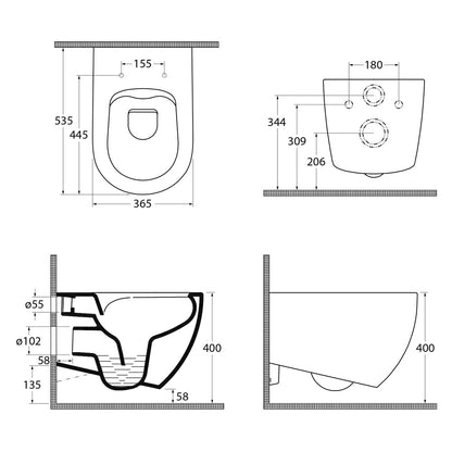 INFINITY Hänge-WC,spülrandlos, 36,5x53cm, stone grey
