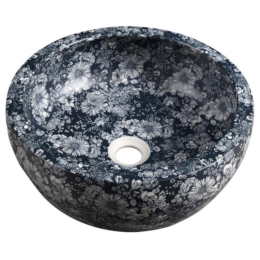 PRIORI Keramik-Waschtisch Ø 41 cm, blaue Blumen