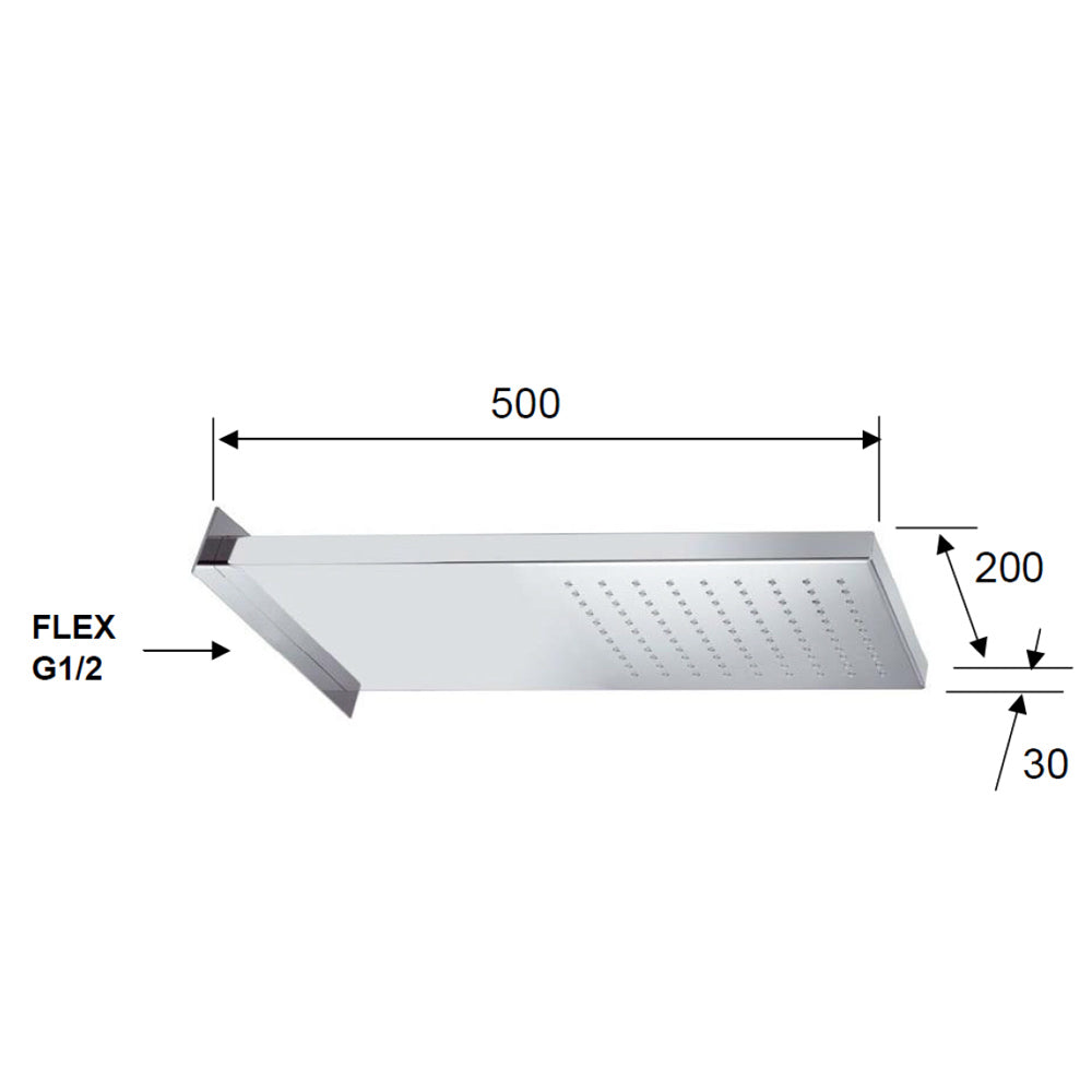 Wand-Kopfbrause, 500x200mm, polierter Edelstahl