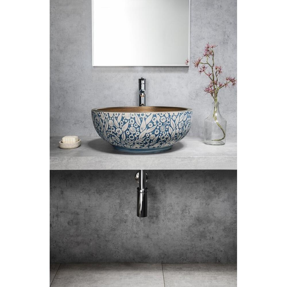 PRIORI Keramik-Waschtisch Ø 41 cm, gold/blau