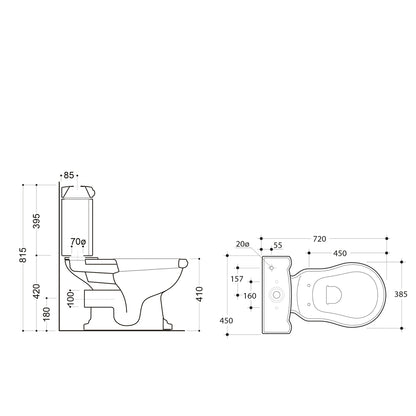 RETRO Kombi-WC 38,5x72cm, Abgang waagerecht, schwarz matt