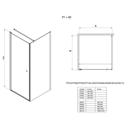 PILOT Duschkabine, 800x800 mm, mit Drehtür, Brick Glas