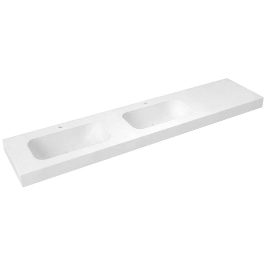 EMICO Doppelwaschtisch links, 220x50 cm, Kantenausführungen L, Rockstone weiß matt