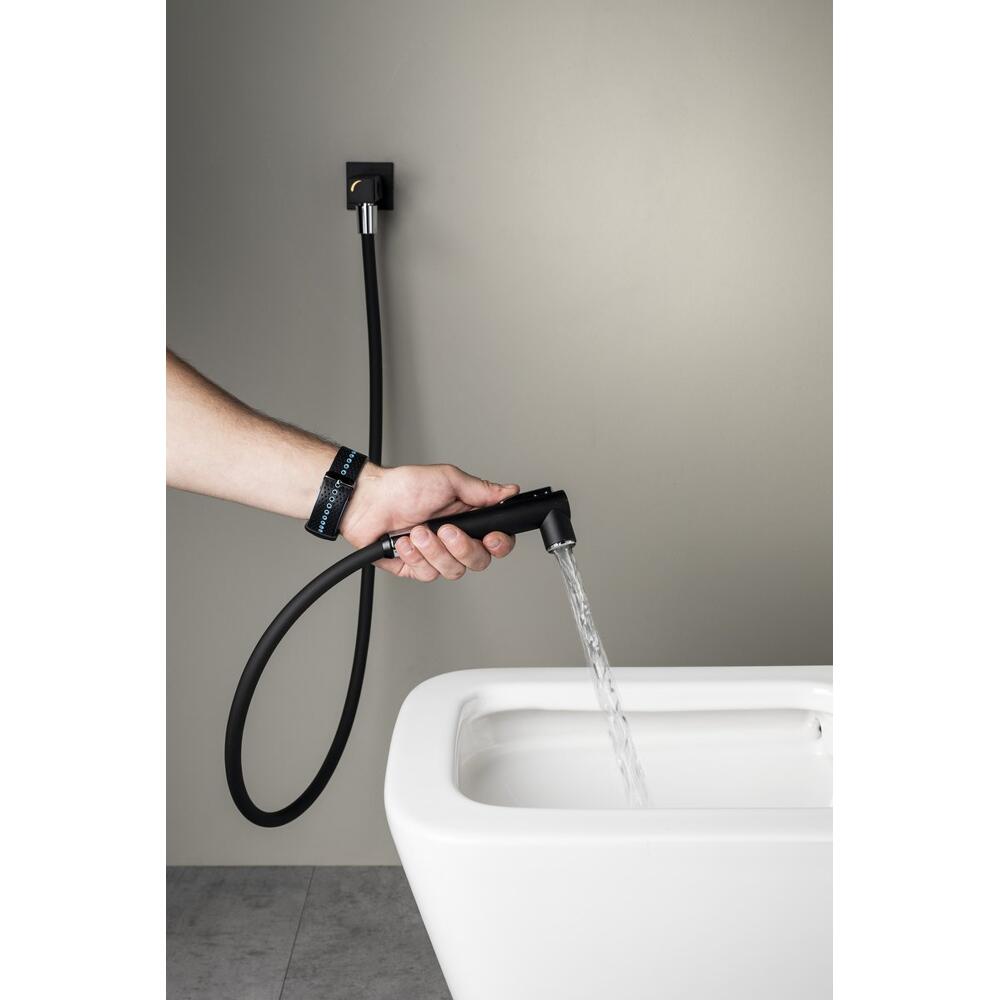 Wandventil mit Handbrause und Sicherheitssperre, eckig, schwarz matt