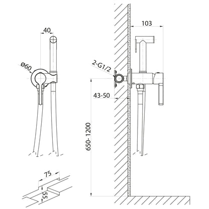 ICONIC Unterputz-Bidetarmatur mit Brausestop, rund, Schwarz matt