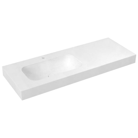 EMICO Waschtisch links, 130x50 cm, Kantenausführungen L, Rockstone weiß matt