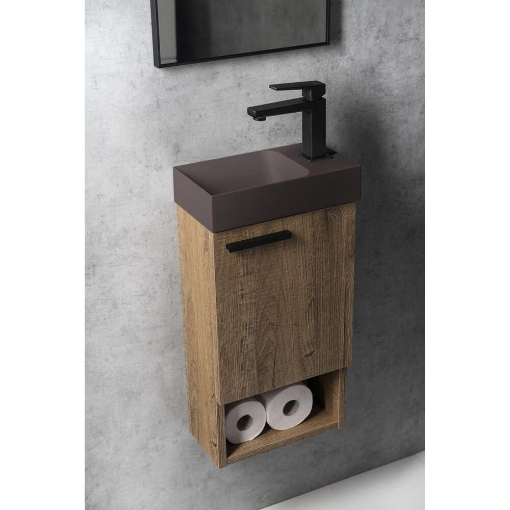 PICCOLINO Beton-Waschbecken 30,8x10x17cm, Armaturloch rechts, Dunkelbraun