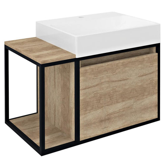 SKARA Unterschrank 80x49,5x46,5cm, schwarz matt/Eiche Alabama