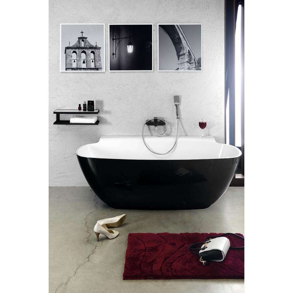 NIGRA Freistehende Gussmarmor-Badewanne 158x80x45cm, schwarz/weiß