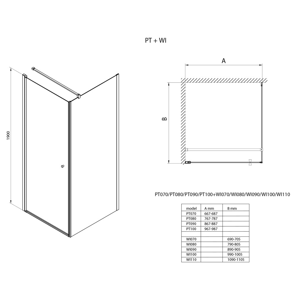 PILOT Duschkabine, 700x700 mm, mit Drehtür, Brick Glas