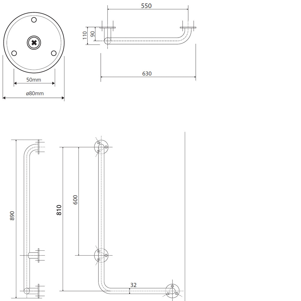 HANDICAP Häng-Haltegriff links 810x550mm, Weiß
