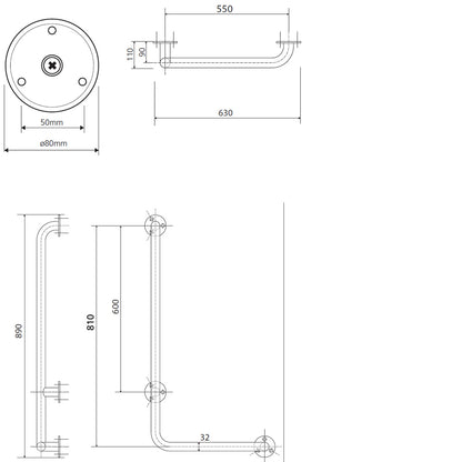 HANDICAP Häng-Haltegriff links 810x550mm, Weiß