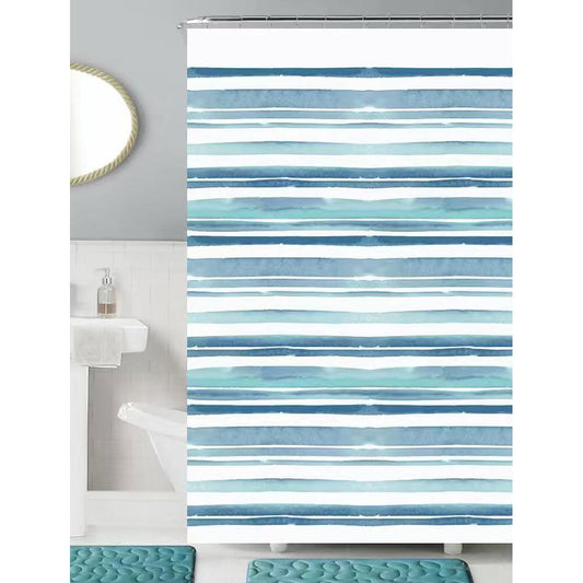 Duschvorhang 180x180cm, Polyester, Weiß/Blau, Streifen