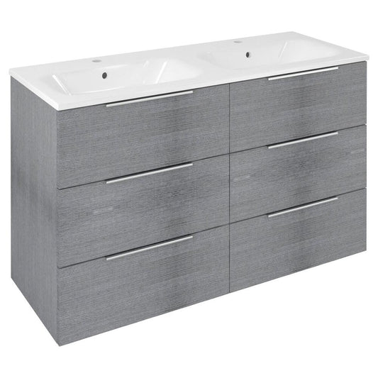 CIRASA Waschtischunterschrank mit Doppelwaschtisch 121x77x46cm, Silbereiche