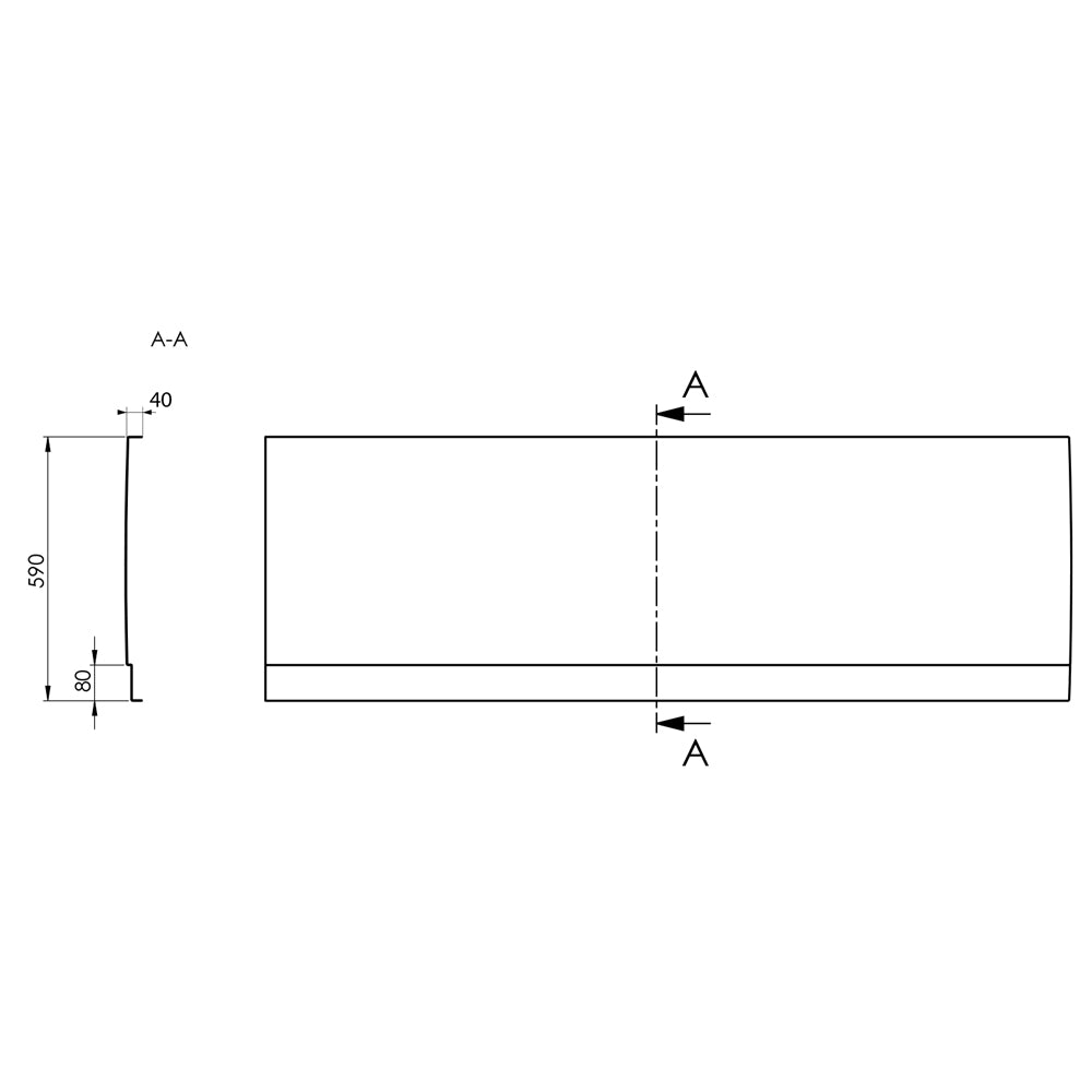 PLAIN Frontschürze 170x59cm, Schwarz matt, Rechts
