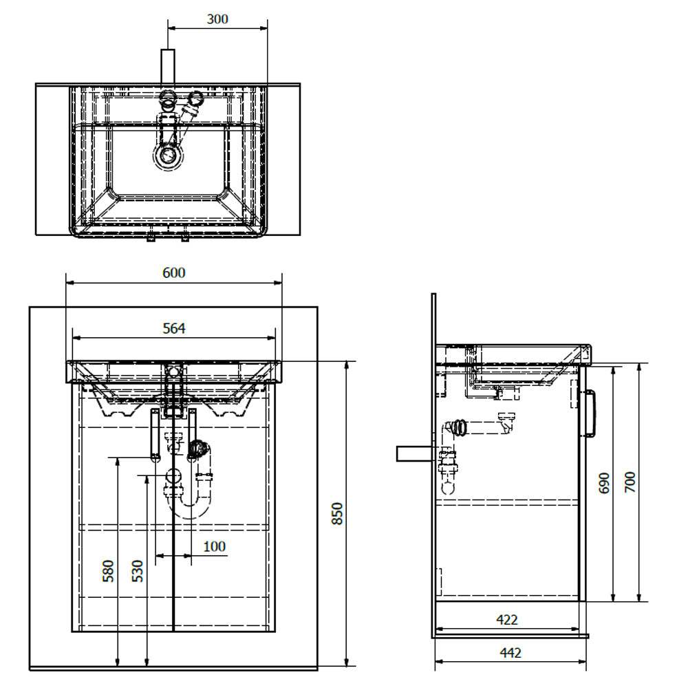 THEIA Unterschrank 56,4x70x44,2cm, 2x Tür, weiß