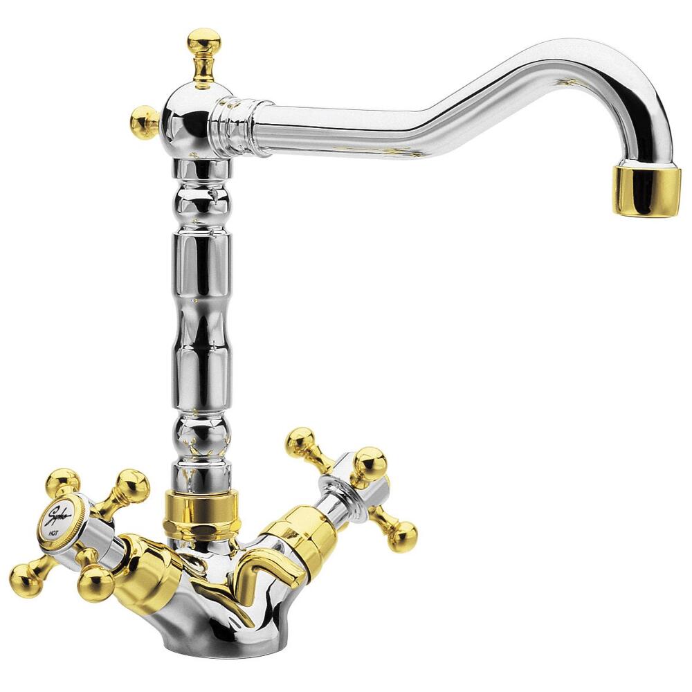 ANTEA Waschtischarmatur mit Retro-Einlauf, inkl. Ablaufgarnitur, 240mm Chrom/gold