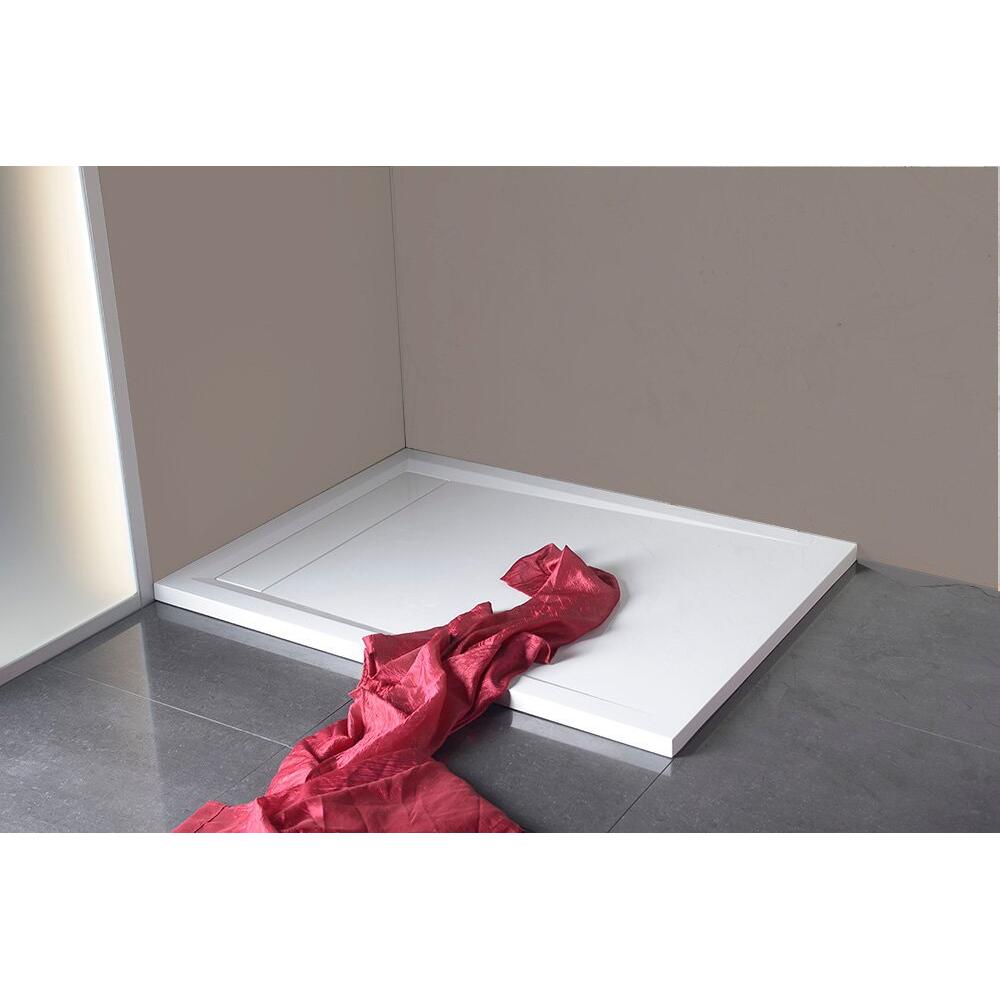 VARESA Gussmarmor-Duschwanne mit Ablaufgarniturdeckel, Rechteck 120x80cm, weiss