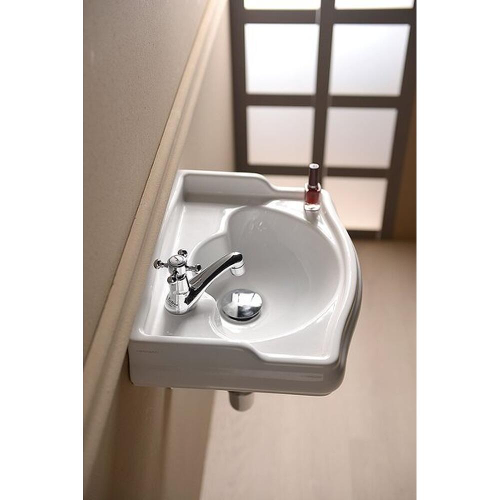 RETRO Keramik-Waschtisch 41x30cm, Armaturloch links, ohne Überlauf, weiß
