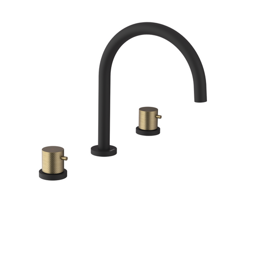 ULTRASAN 3-Loch Waschtischarmatur, Schwarz matt/Gold matt