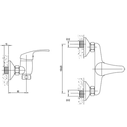 AQUALINE 35 Wand-Spültischarmatur 3/4", ohne Auslauf, Chrom