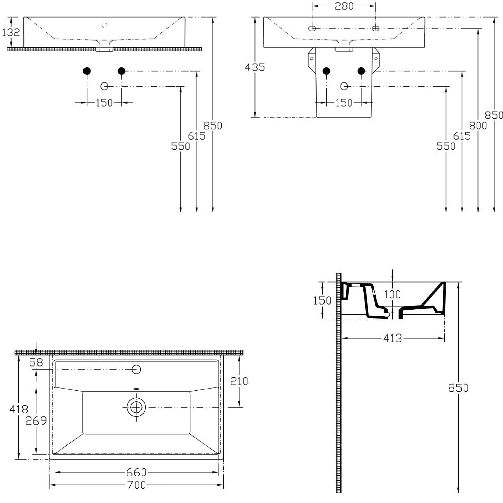SISTEMA Keramik-Waschtisch 70x42cm, weiss