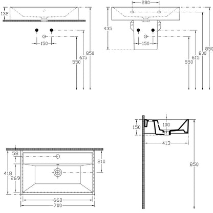 SISTEMA Keramik-Waschtisch 70x42cm, weiss