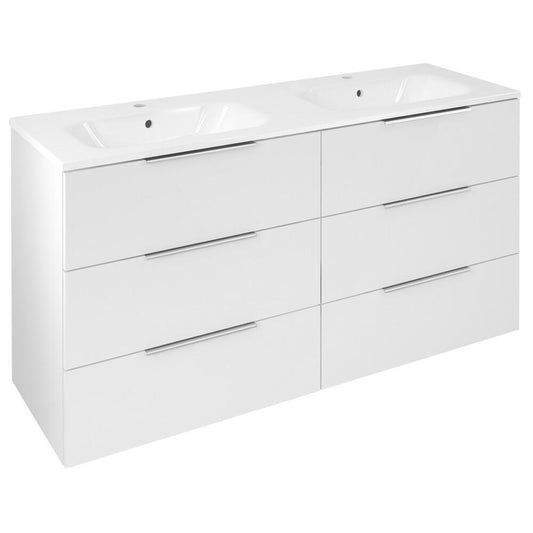CIRASA Waschtischunterschrank mit Doppelwaschtisch 141x77x46cm, weiß glänzend