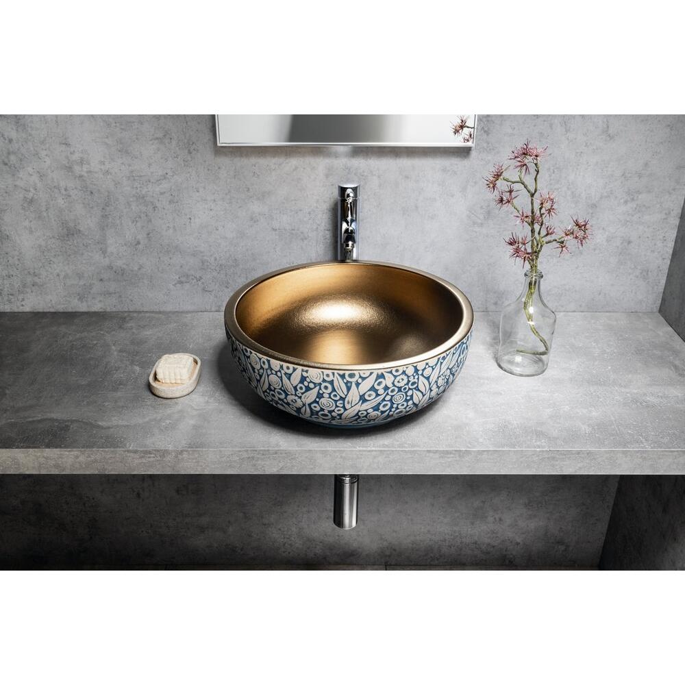 PRIORI Keramik-Waschtisch Ø 41 cm, gold/blau