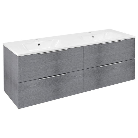CIRASA Waschtischunterschrank mit Doppelwaschtisch 141x54x46cm, Eiche silber
