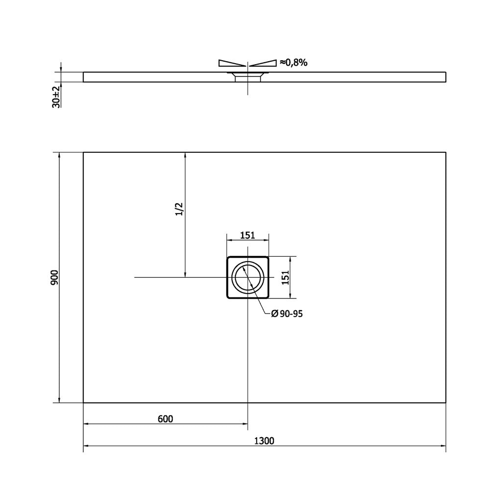 FLEXIA Gussmarmor-Duschwanne 130x90cm, Anthrazit matt
