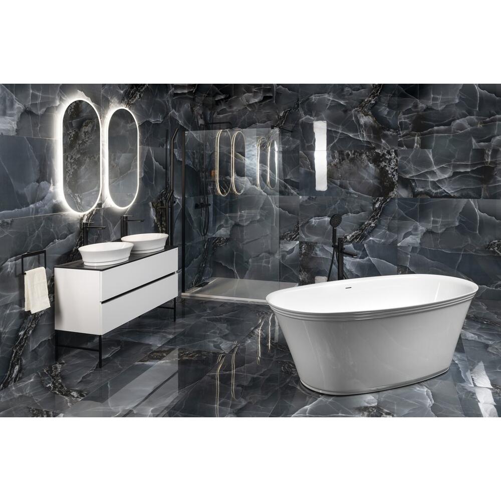 FLORINA Freistehende Gussmarmor-Badewanne 170x80x61cm, weiß