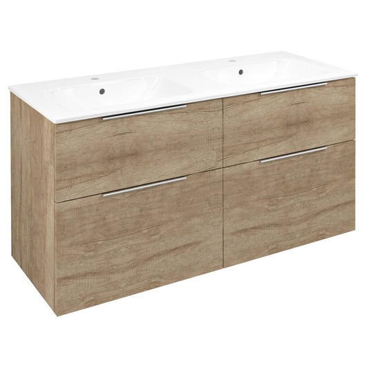 CIRASA Waschtischunterschrank mit Doppelwaschtisch 121x66x46cm, Eiche alabama