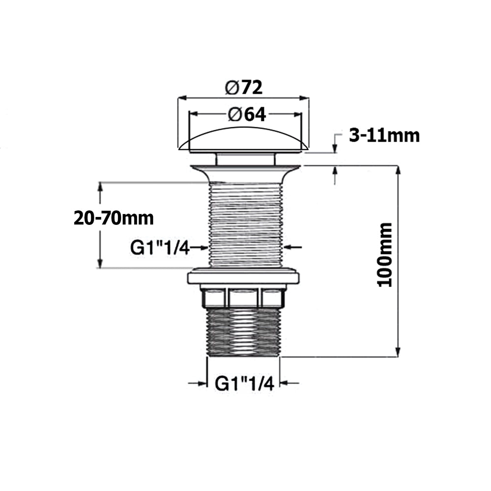 Ablaufgarnitur 5/4“ click-clack, Keramik Stopfen, H. 20-70 mm, Anthrazit