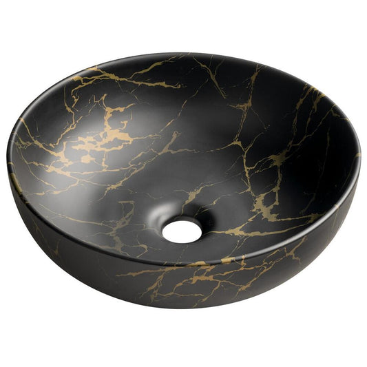 RONDANE Keramik-Waschtisch zum Aufsetzen, Ø 41 cm, Portoro-Marmor
