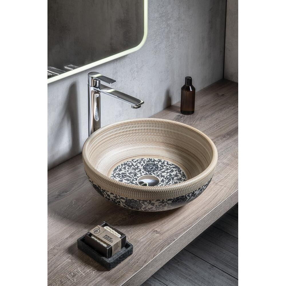 PRIORI Keramik-Waschtisch Durchmesser 41 cm, beige mit Blaudekor